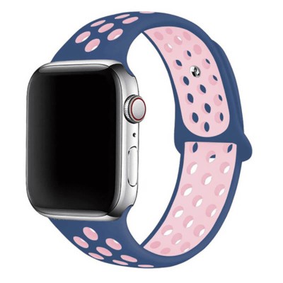 Curea sport Edman silicona pentru Apple Watch Ultra/SE/9/8/7/6/5/4/3/2/1, 42/44/45/49 mm, marimea L, Albastru/Roz foto