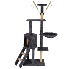 Ansamblu de joaca pentru pisici, cu loc pentru zgariat, ascuns, culcus, mingi, 145cm, grafit Household NewTrend