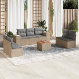 vidaXL Set canapele de grădină, 8 piese, cu perne, bej, poliratan