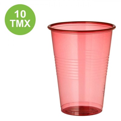 Pahare De Unică Folosință, Transparente, Set 10 Bucăți, Plastic, Capacitate 480ml, Culoare Roșu foto