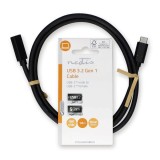 Cablu prelungitor USB3.2 Gen 1 type C tata - USB type C mama 1m 4K60Hz 60W negru Nedis CCGL64010BK10