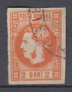 ROMANIA 1868 LP 21 CAROL I CU FAVORITI 2 BANI PORTOCALIU STAMPILAT