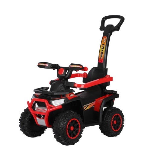 ATV electric cu maner 3 in 1, Kinderauto Warrior, pentru copii 1-3 ani, 30W 6V, roti moi, scaun tapitat, parasolar, echipare Premium, rosu