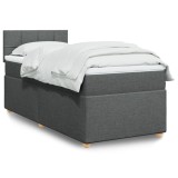 Gossi pat box spring cu saltea, gri inchis, 90x190 cm, textil