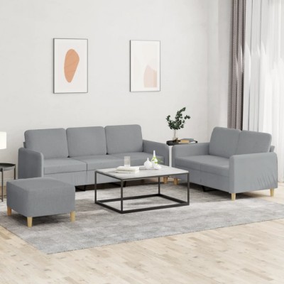 vidaXL Set de canapele cu perne, 3 piese, gri deschis, textil foto