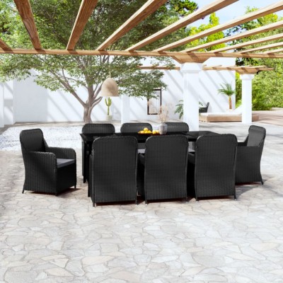 vidaXL Set mobilier de grădină cu perne, 9 piese, negru foto