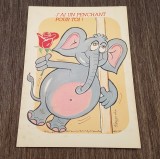 Carte Poștală Umoristică Vintage &ndash;Elefant cu Trandafir, Ilustrație Alex, Abeille Cartes Paris
