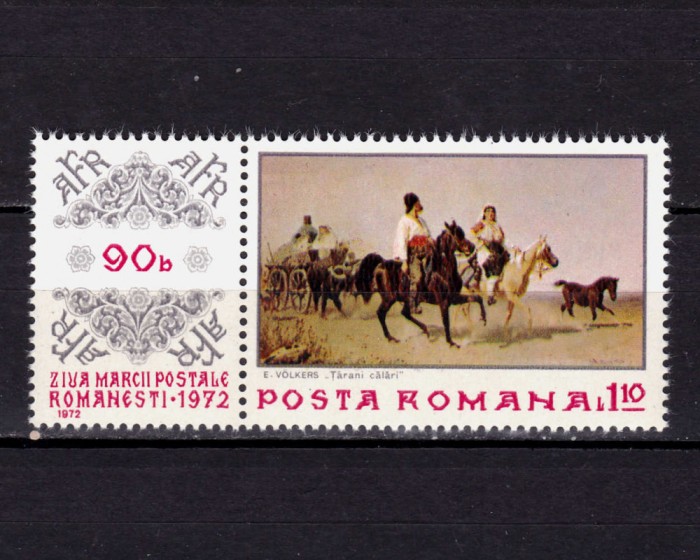✅RO 1972 , LP 812 ,&quot; Ziua marcii postale romanesti&quot; , serie cu vinieta AFR ,MNH