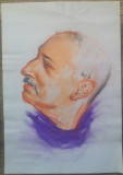 Portret barbat// creion colorat si pastel, Peisaje, Acuarela, Avangardism