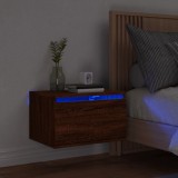 vidaXL Noptieră montată pe perete cu lumini LED, stejar maro