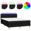 Pat cu arcuri, saltea si LED, negru, 140x190 cm, textil