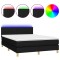 Pat cu arcuri, saltea si LED, negru, 140x190 cm, textil