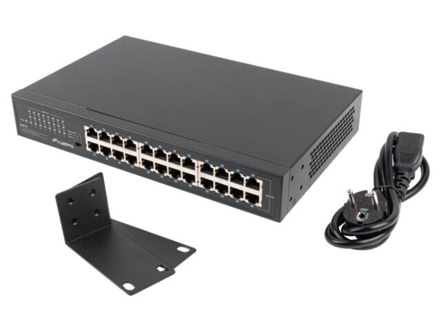 Switch Ethernet LANBERG 24 porturi RJ45 Gigabit 1Gbps rack 19&quot; 1U negru