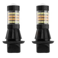 Set 2 becuri auto semnalizare LED, cu lumini de zi 2in1, AMIO, 12V, culoare alb-orange, BAU15s, Canbus