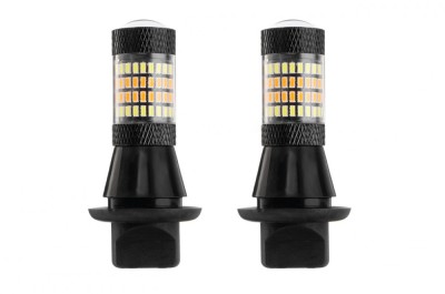 Set 2 becuri auto semnalizare LED, cu lumini de zi 2in1, AMIO, 12V, culoare alb-orange, BAU15s, Canbus foto