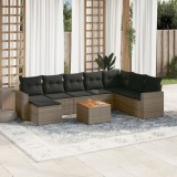 vidaXL Set canapele de grădină, 9 piese, cu perne, gri, poliratan 3256592
