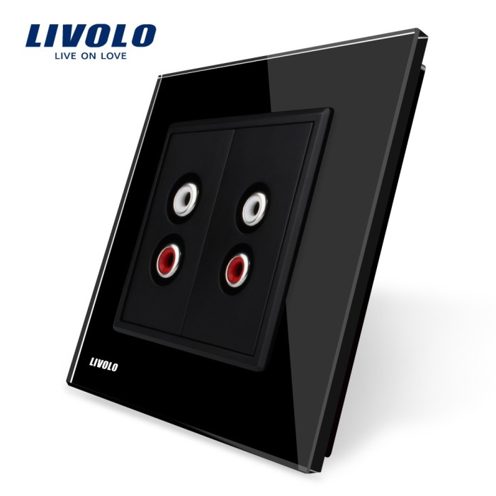 Priza dubla audio Livolo cu rama din sticla SmartElectro IntelligentHouse