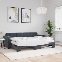 vidaXL Pat de zi cu extensie și saltele gri &icirc;nchis 80x200 cm catifea 3196947
