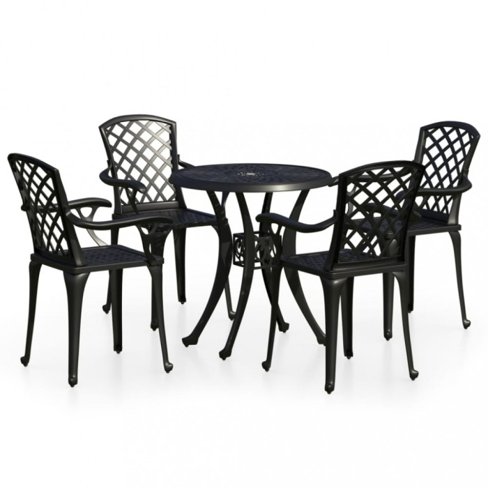 Set mobilier bistro, 5 piese, negru, aluminiu turnat
