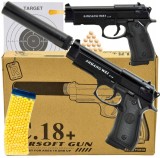 Pistol ASG metalic cu bile 6 mm, 800 bile incluse