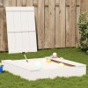 Groapa Nisip Copii Lemn Pin Masiv Alb 111x111 cm cu Capac si 2 Scaune, 2-8 Ani, Max 80kg, Interior/Exterior