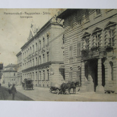 Rară! Carte poștala Sibiu:Strada Pintenilor,trăsura hotelului Bonfert,cir.1912