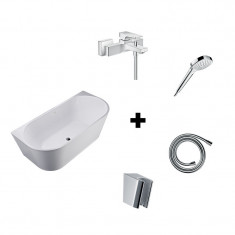 Set cada freestanding, Florida, Beatrice 150, cu baterie Hansgrohe, Metropol, cu para, suport pentru para si furtun Hansgrohe