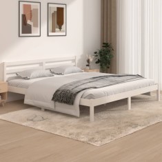 vidaXL Cadru de pat Super King, alb, 180x200 cm, lemn masiv de pin 810446