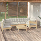 VidaXL Set mobilier grădină cu perne crem, 7 piese, lemn de pin