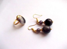 Set bijuterii cu ametist , Set inel si cercei cu ametist 47394