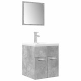 Cumpara ieftin Set mobilier de baie, 3 piese, gri beton, lemn compozit