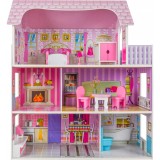 Casa Papusi Kruzzel 3 Nivele 70cm, Lemn, Mobilata, 5 Camere, Balcon, Multicolor, Jucarie Fete, Cadou