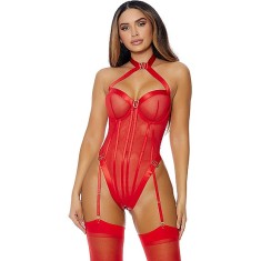 Body Gold Status cu Jartiere, Rosu, S
