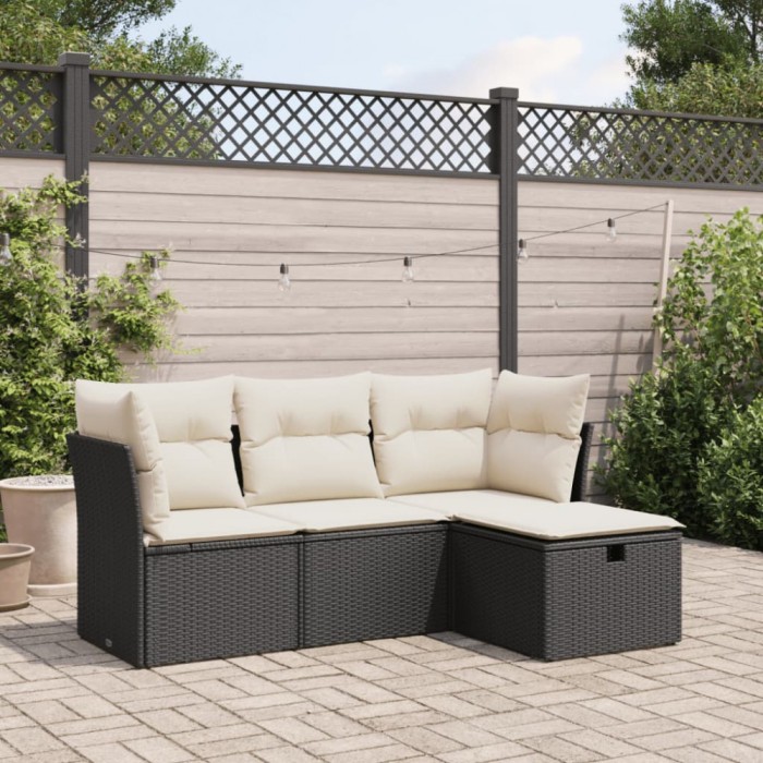 vidaXL Set mobilier de grădină cu perne, 4 piese, negru, poliratan 3325252