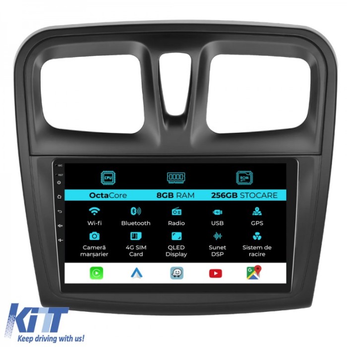 Navigatie Dedicata Dacia Logan Sandero (2012-2020), 9Inch, 8Gb Ram, 256Gb Stocare, Carplay Performance AutoTuning