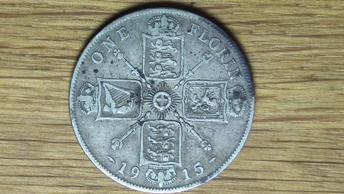 Anglia / Marea Britanie - moneda colectie argint 925 - 1 florin 1915 - George V - varianta argint sterling - superba !