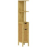 HOMCOM Dulap de Baie cu Rafturi Deschise, Dulap cu Spațiu de Depozitare și Uși Magnetice, 18x30x120 cm, Lemn Natural | Aosom Romania