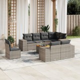 vidaXL Set canapele de grădină, 9 piese, cu perne, gri, poliratan 3257873