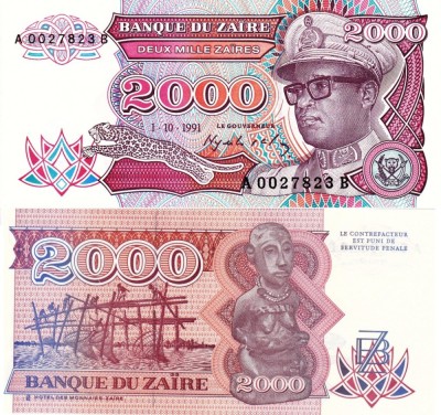 ZAIR 2.000 zaires 1991 UNC!!! foto