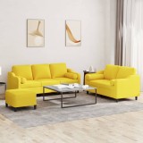 VidaXL Set de canapele cu perne, 3 piese, galben deschis, textil