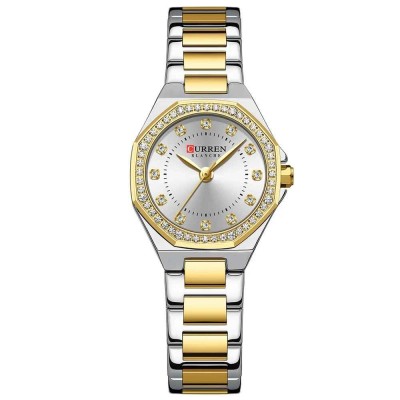 Ceas Dama CURREN Quartz Elegant cu Cadran Alb, Carcasa Aurie si Bratara Auriu-Alb , Accesoriu Chic si Versatil foto