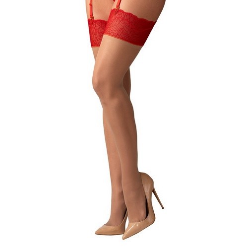 Ciorapi - Obsessive Dorinta lui Cupidon Ciorapi Culoarea Pielii cu Banda Rosie Large-XLarge Farmec Tentant