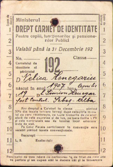 HST A41 Bilet identitate CFR anii 1920 Sebeș Alba
