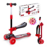 Trotineta copii cu sezut, transformabila 2in1, pliabila, cu lumini LED, Rimba Race, 1-5 ani, pana la 50 kg, Kidwell
