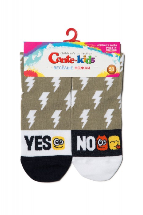 Șosete copii haioase din bumbac cu model, Conte Kids Tip-Top 339 - Verde muștar, 36-38 (24)