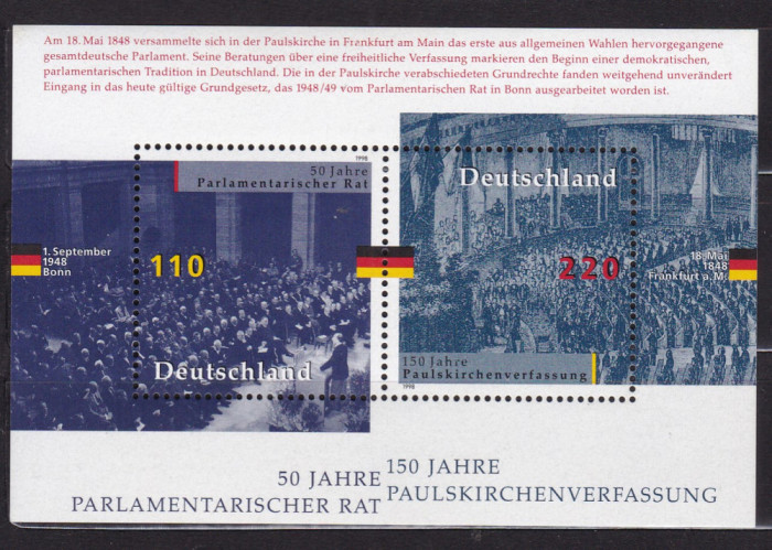GERMANIA 1998 PARLAMENTUL 1848/1948/1998 BLOC MNH