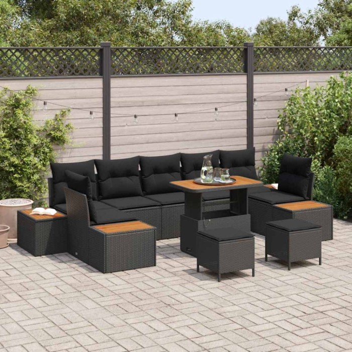 vidaXL Set de canapele pentru grădină 10 pcs Negru 90 x 55 x 71 cm 3364849