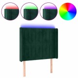 Cumpara ieftin Tablie de pat cu LED, verde inchis, 83x16x118/128 cm, catifea