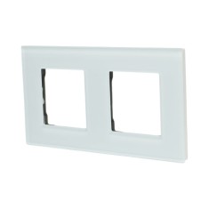 Rama dubla pentru priza si intrerupator, din sticla, alb, 8.6 x 15.7 x 1 cm