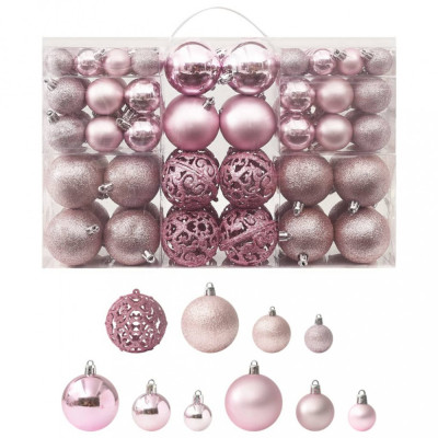 vidaXL Set globuri de Crăciun, 100 piese, roz foto